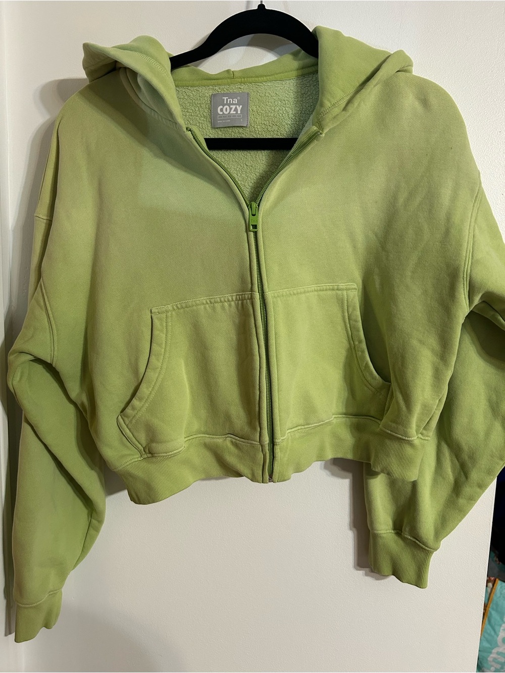 TNA Light Lime Green Cozy Zip-Up Hoodie